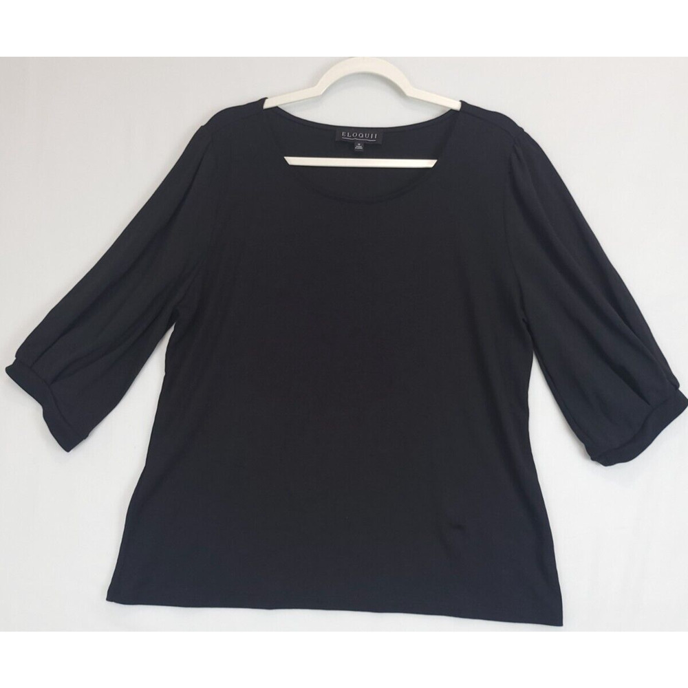 ELOQUII Tunic Top Puff Sleeves Women 18 Black Casual Basic Minimalist